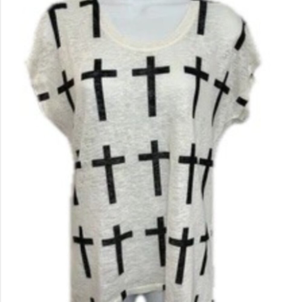 Cmm Ladies Small Dual Color Short cap Sleeve round neck polyester Cross Blouse